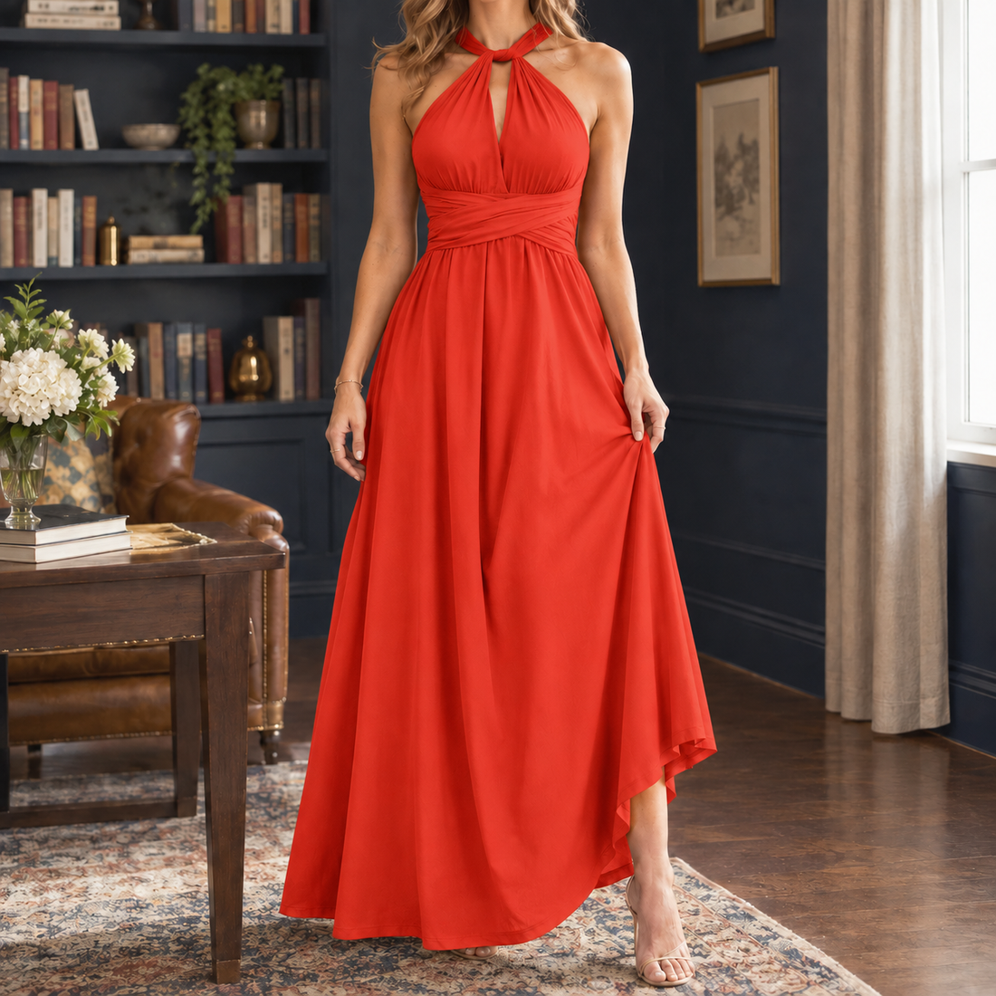 Emmeline-Jade Convertible Maxi Dress - Watermelon Red