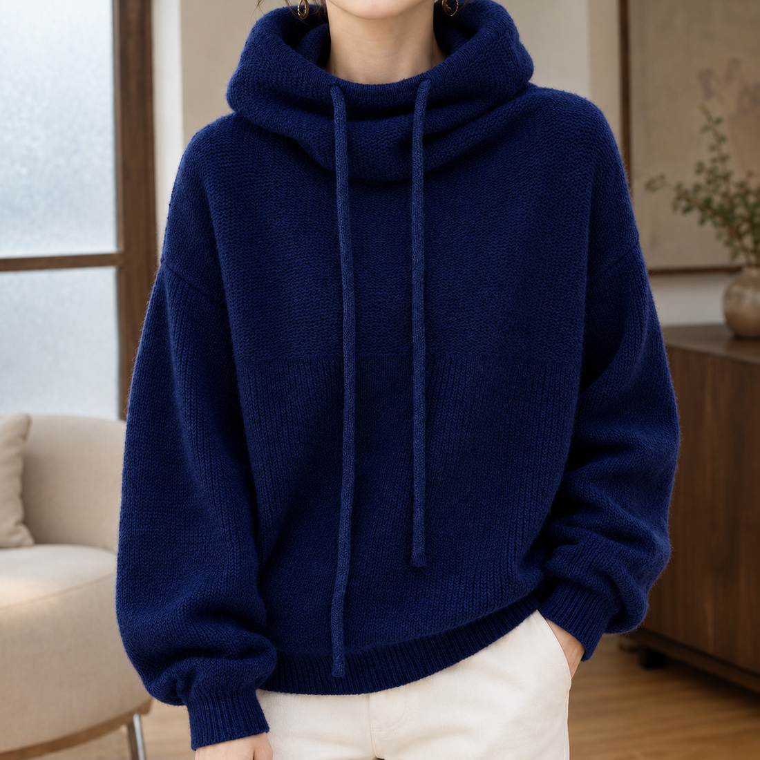 Daphne-Mae Cowl Neck Sweater - Navy Blue