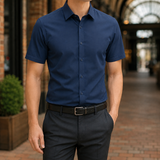 Aldous Slim Fit Shirt - Short Sleeve Shirt Dark Blue