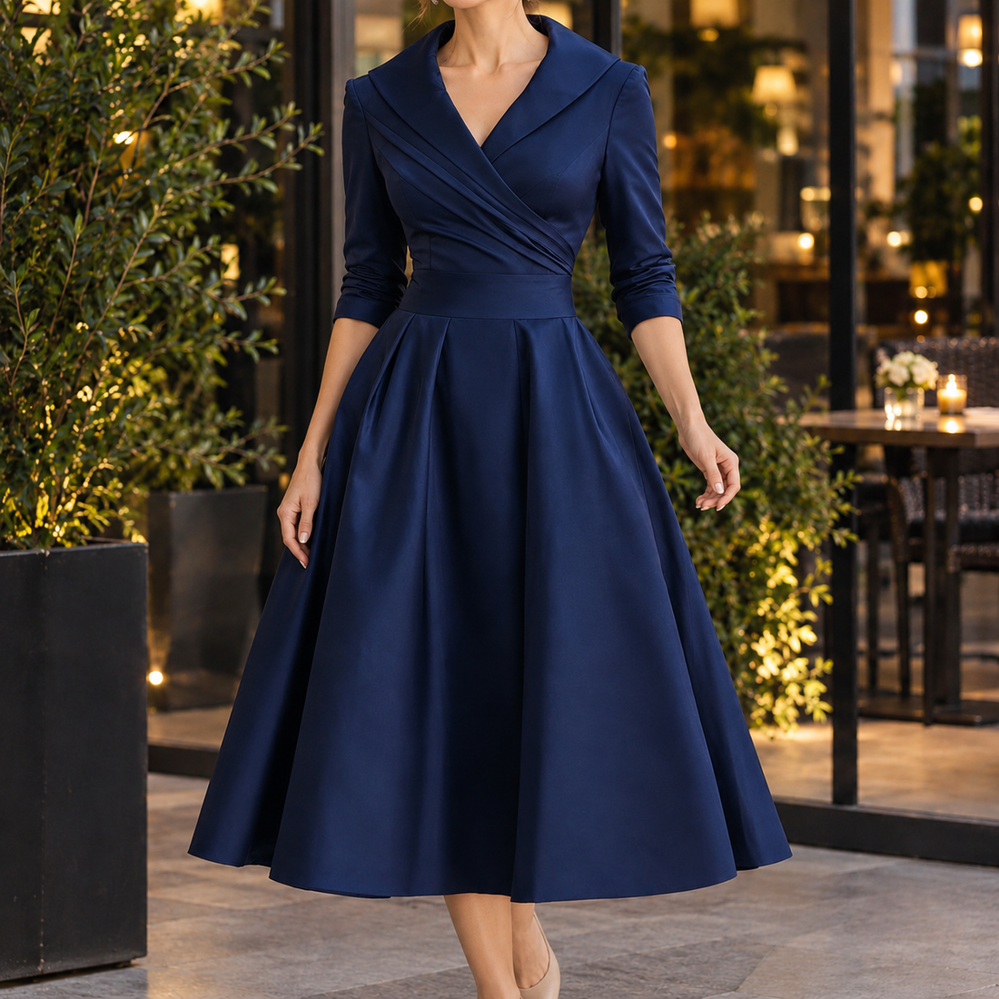 Estelle-Mae Wrap Midi Dress - Dark Blue