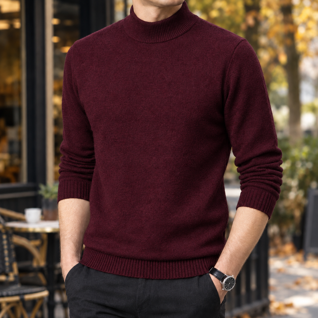 Florian Mock Neck Sweater - Burgundy