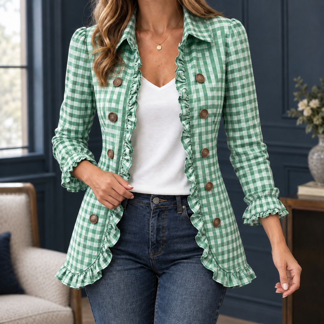 Danielle-Lane Gingham Overshirt - Green Check