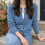 Winona-Grace Round Neck Cardigan - Blue