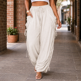 Astrid-Lane Ruched Harem Pants - White