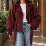 Desiree-Marie Belted Moto Jacket - Wine Red