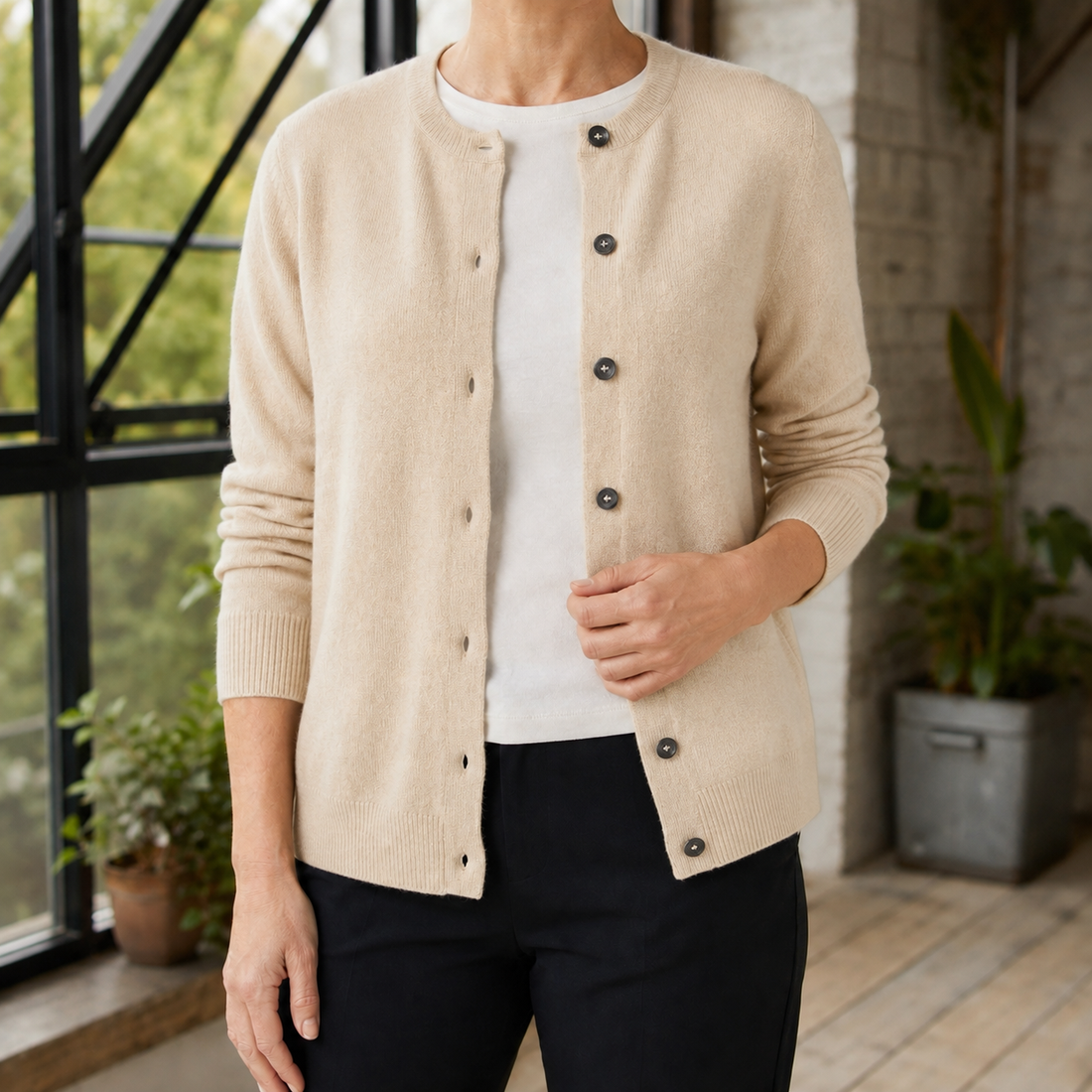 Annabel-Jane Buttoned Cardigan - Beige