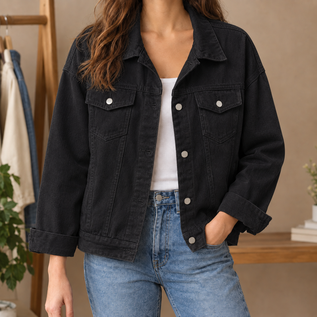 Caitlin-Grace Denim Jacket - Black