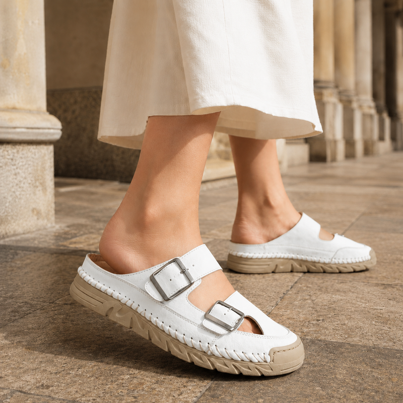 Peretti Buckle Sandals - White
