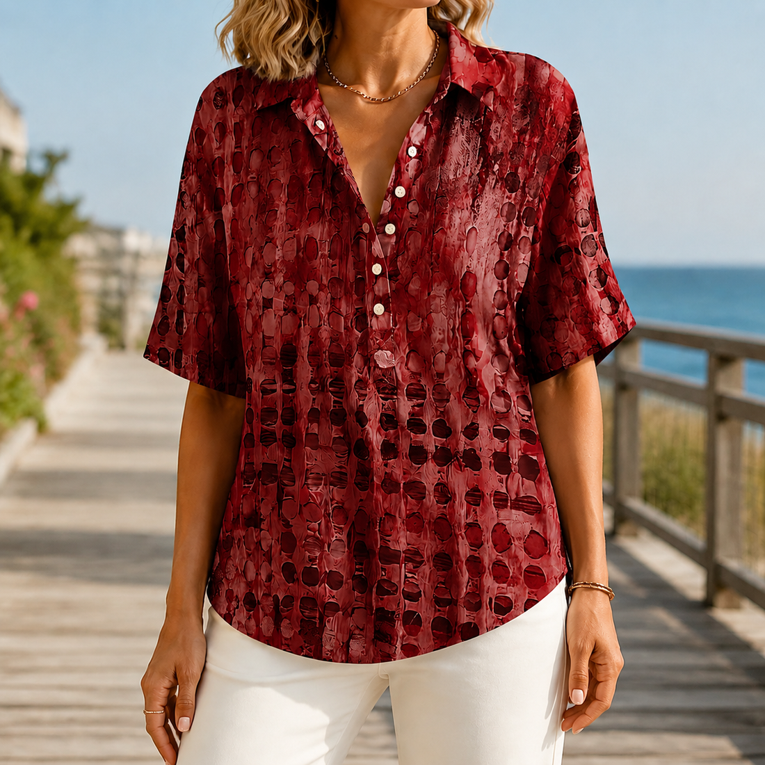 Elara-Lane Relaxed Top - Red