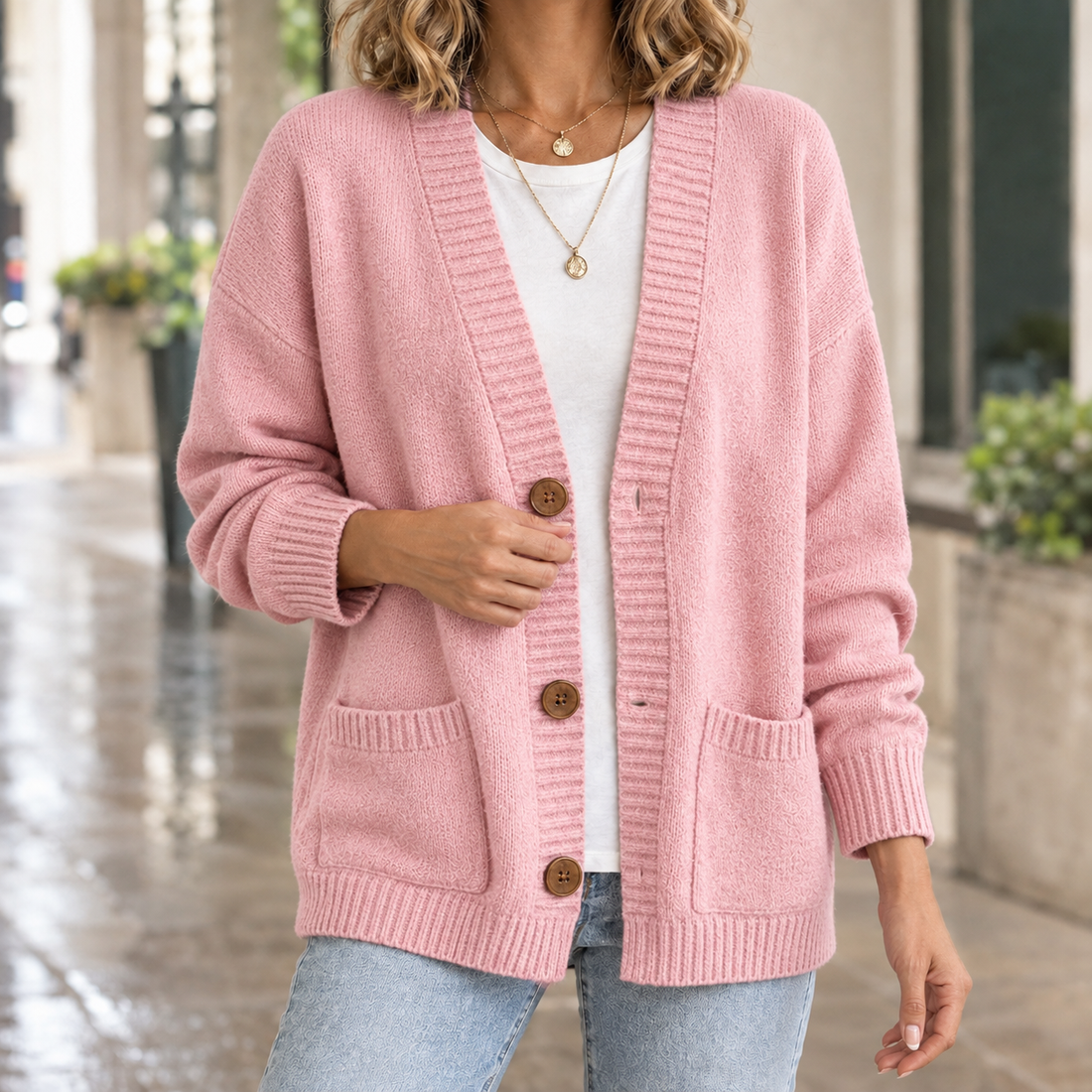 Cassidy V-Neck Cardigan - Pink
