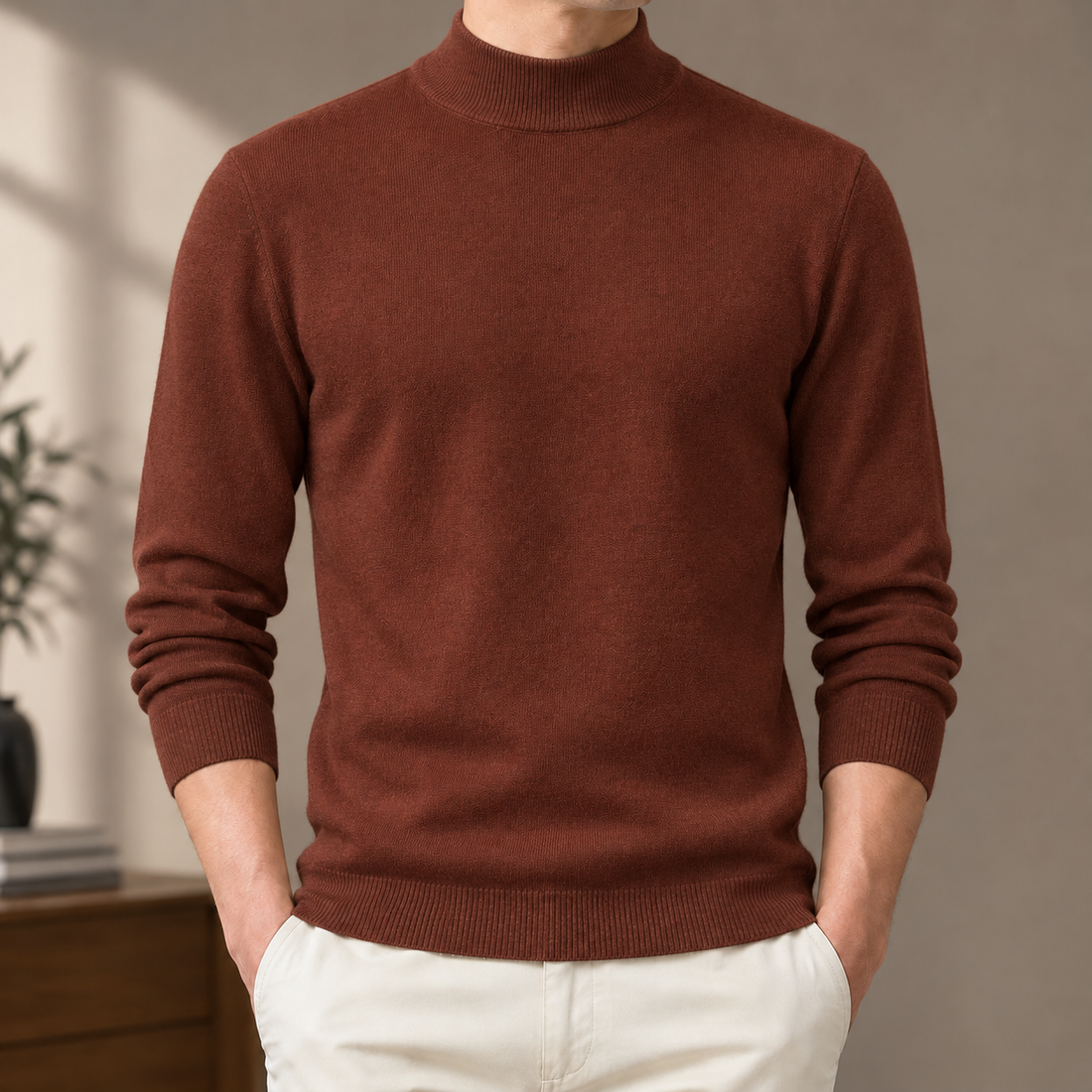 Florian Mock Neck Sweater - Brown