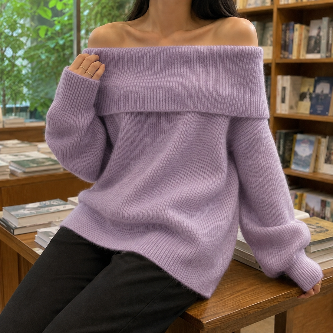 Mercedes Off-Shoulder Sweater - Purple