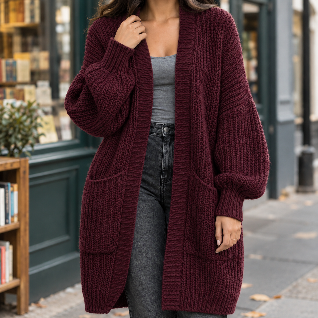 Agnes-Faye Chunky Cardigan - Wine Red
