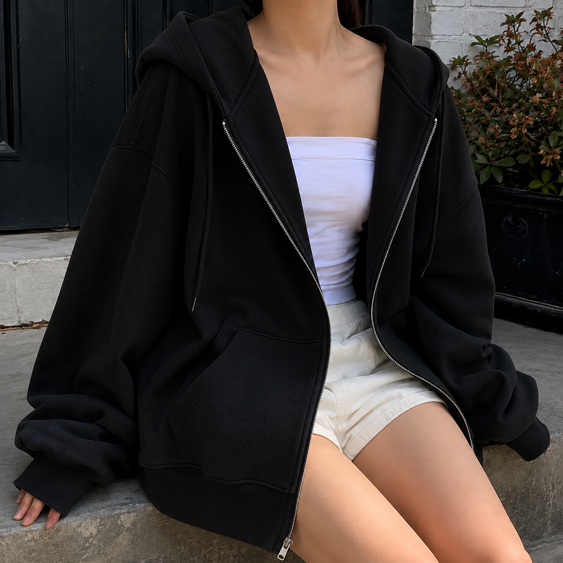 Bettina Oversized Hoodie - Black Thin Section