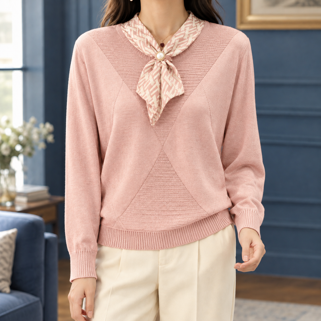 Doverton Scarf Neck Sweater - Pink