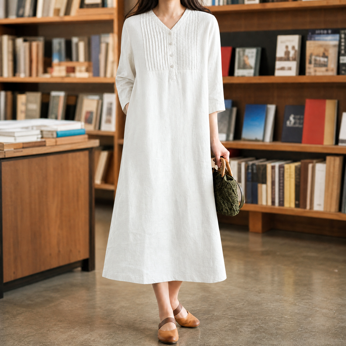 Veronique-Eve Pintuck Maxi Dress - Off White