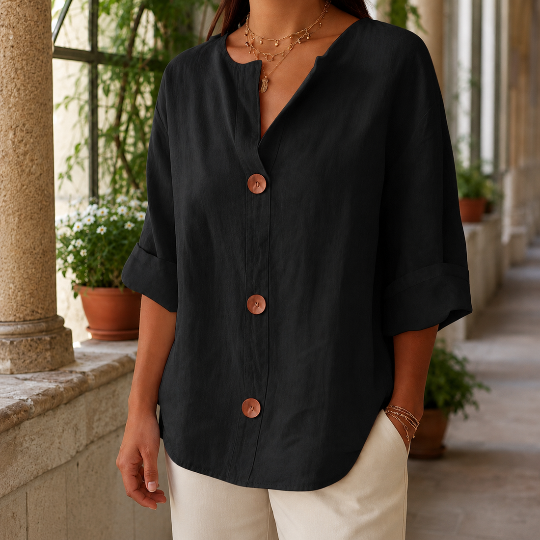 Valencia Button Front Shirt - Black