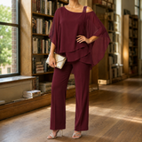 Nerissa-Elise Asymmetric Pants Set - Red