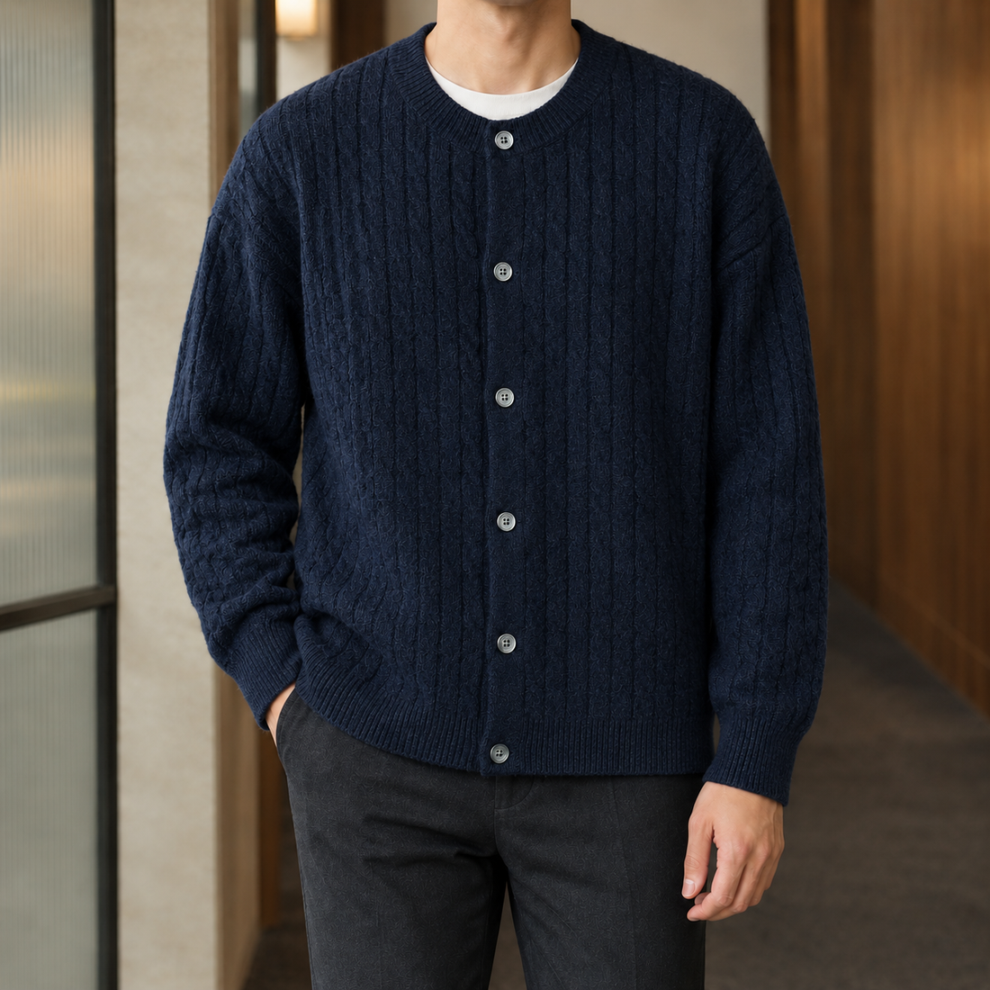 Nico Cable Cardigan - Navy Blue