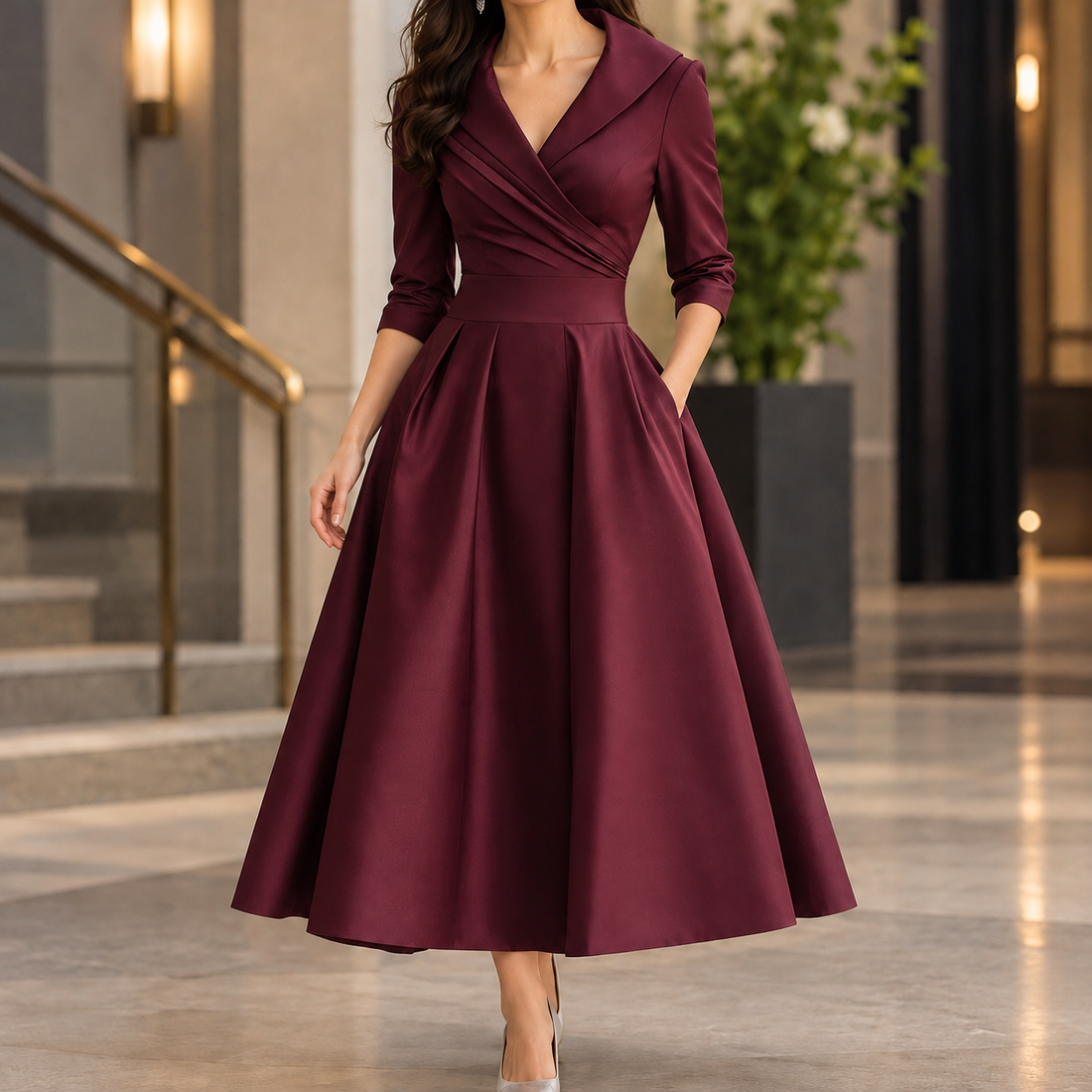 Mercedes-Eve Wrap Midi Dress - Wine Red