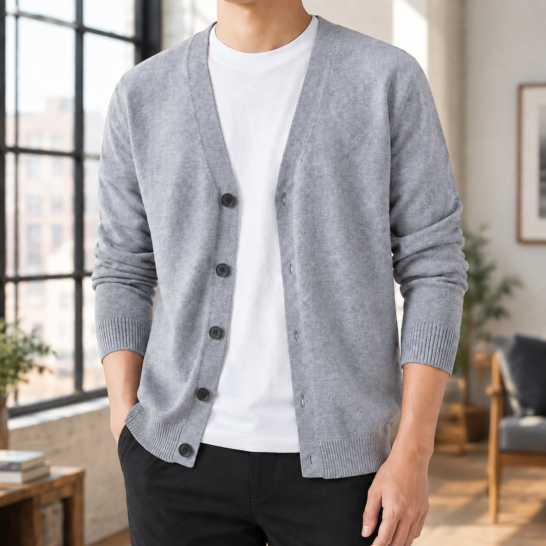 Pascal Button Front Cardigan - Light Gray