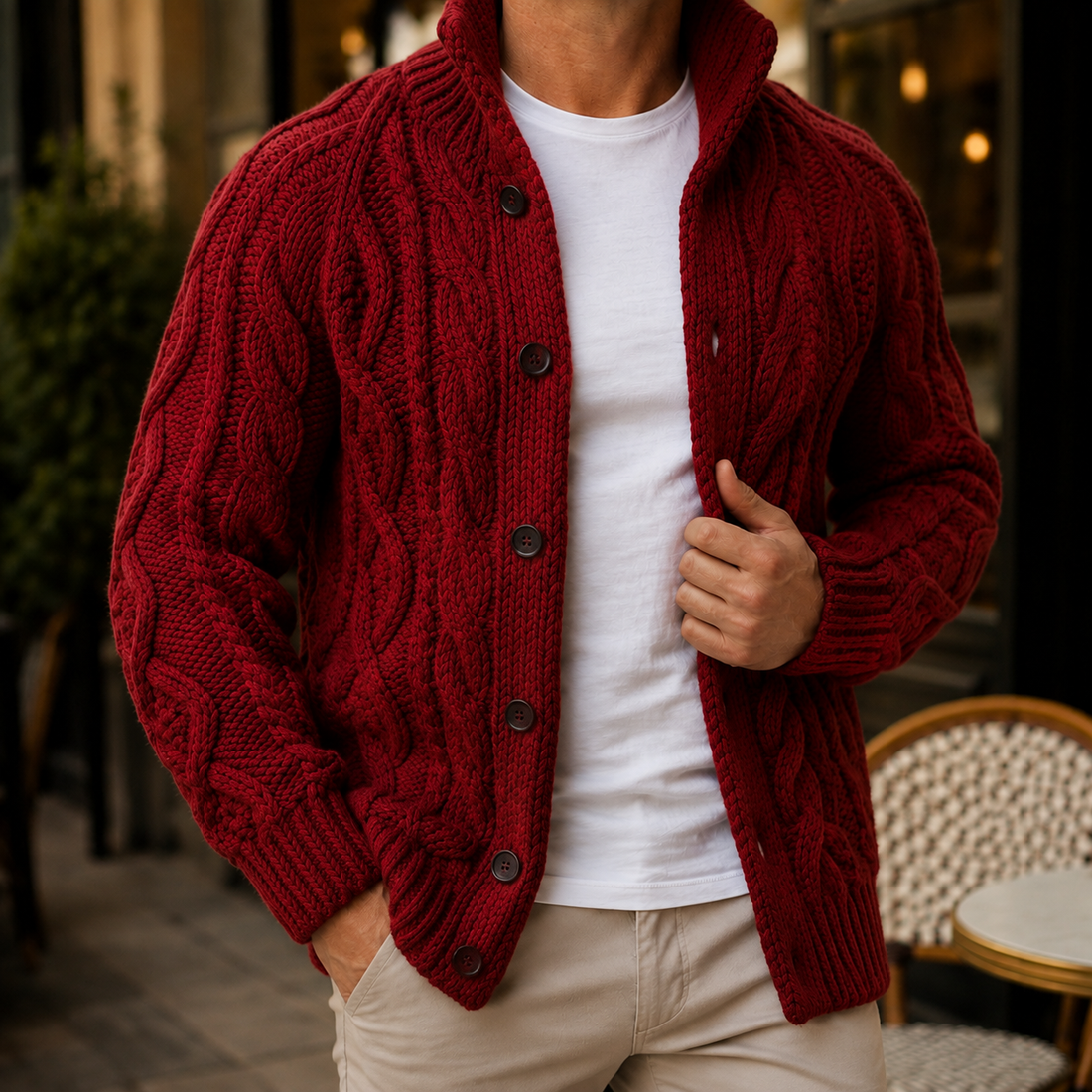 Caius Cable Knit Sweater - Red