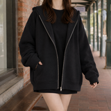 Audrina Hooded Hoodie - Cardigan Sweatshirt Black (fleece lined)