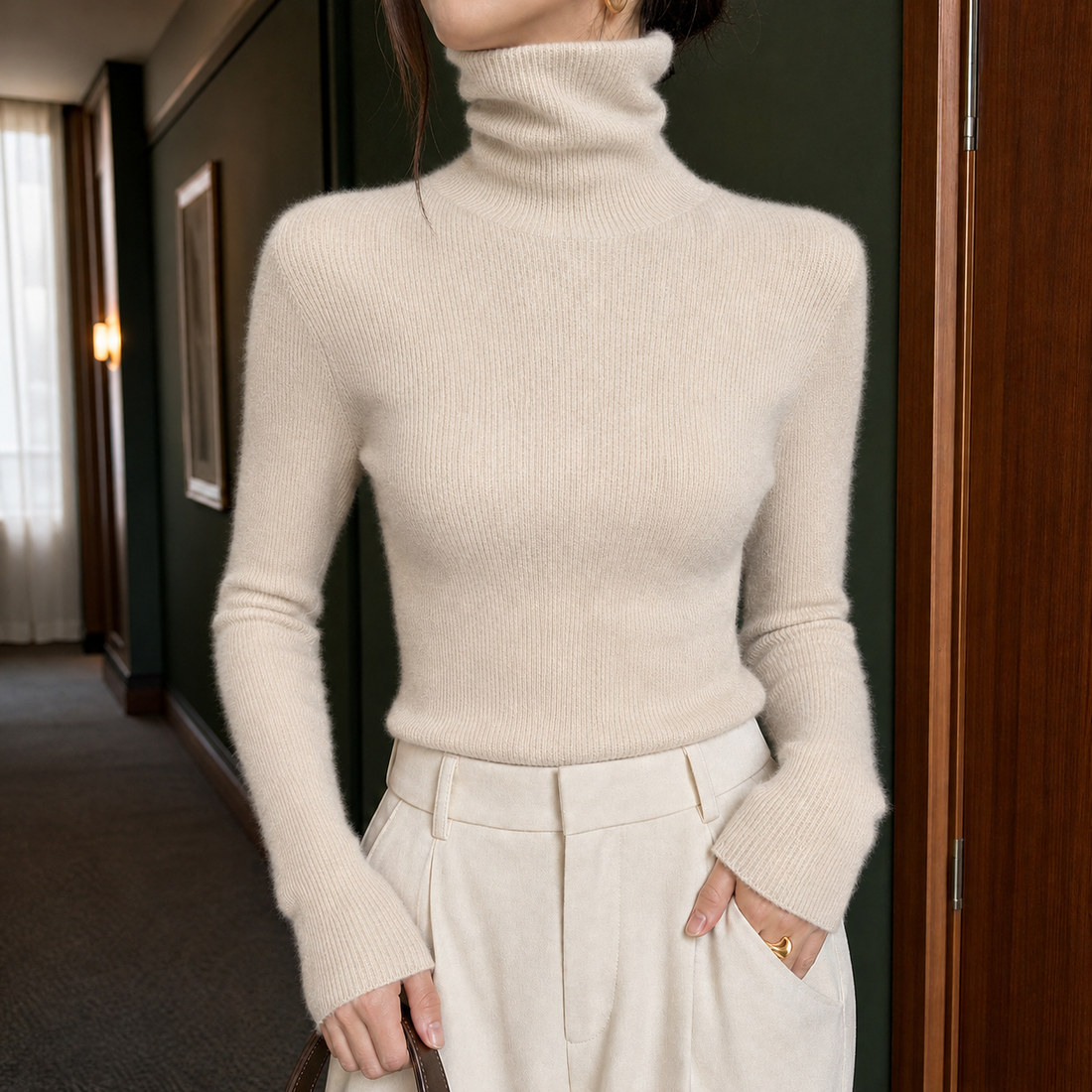 Ophelia-Lane Turtleneck Sweater - Light Oats