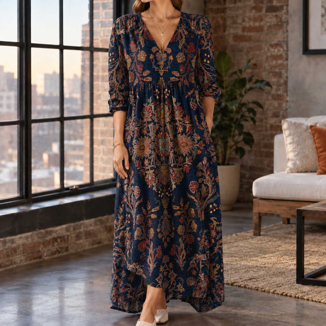 Natalie-Jade Relaxed Maxi Dress - Navy Floral