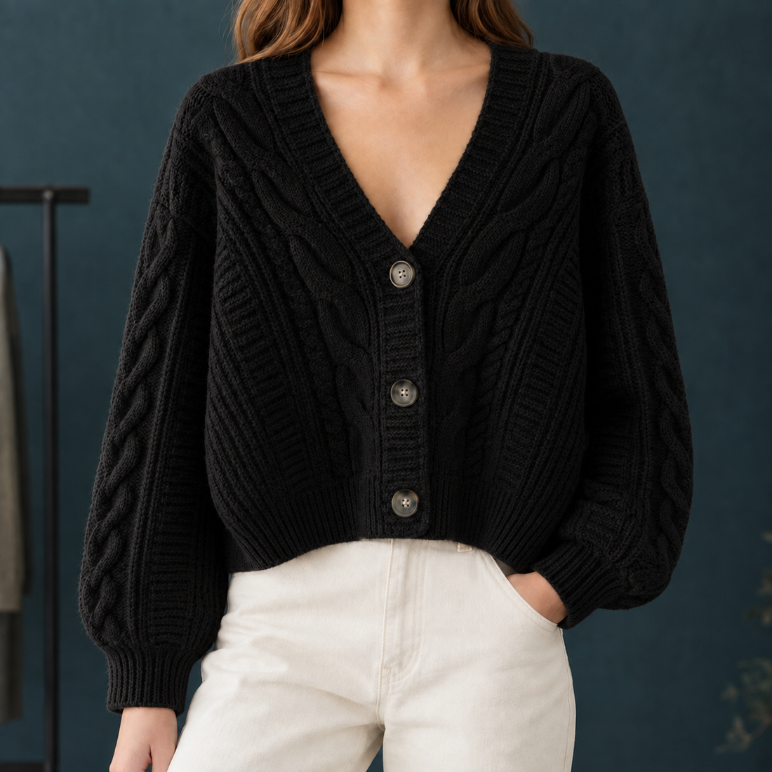 Pippa-Hope Cable Cardigan - Black