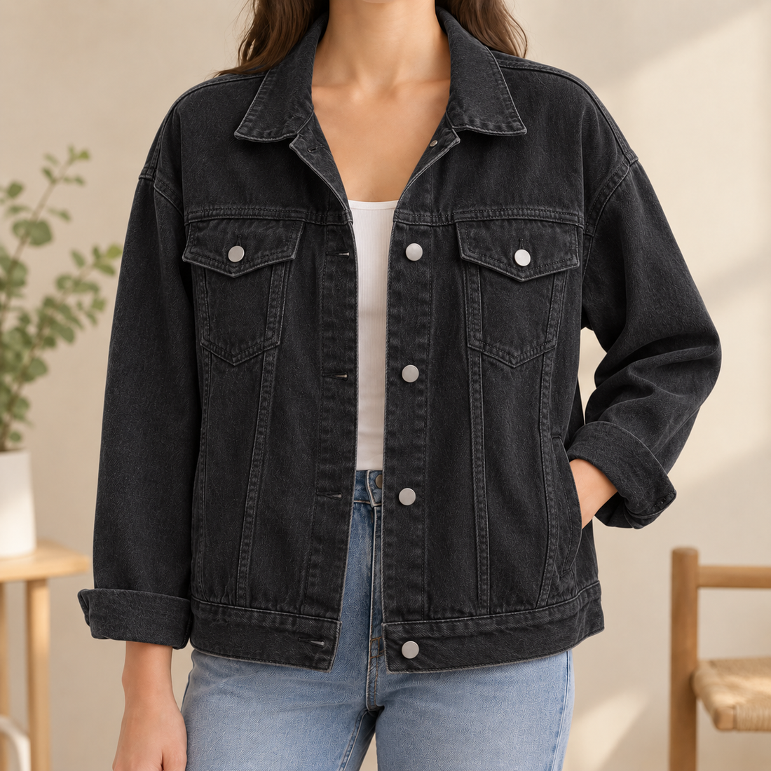 Nicolette Denim Overshirt - Black