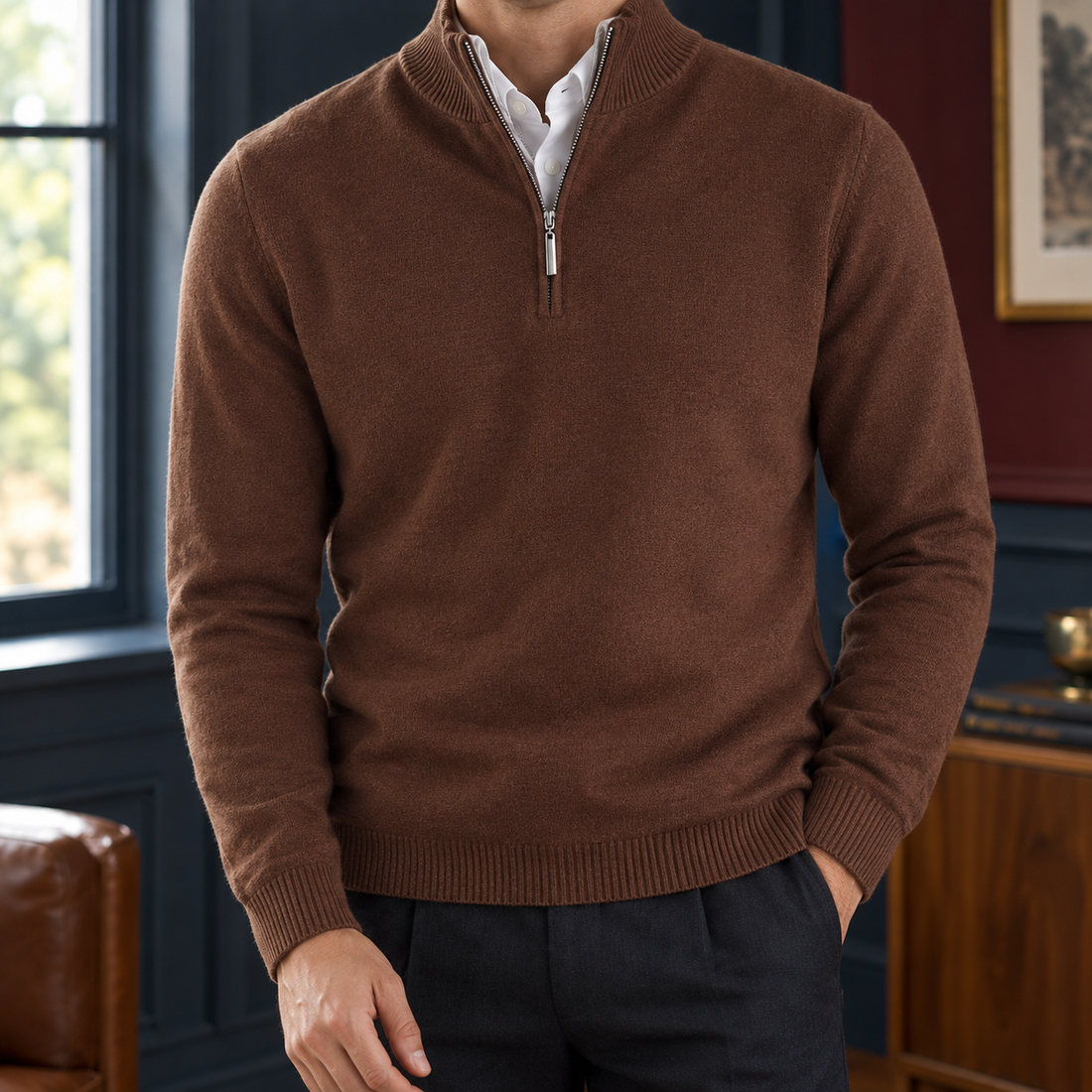 Florian Half-Zip Sweater - Caramel Brown
