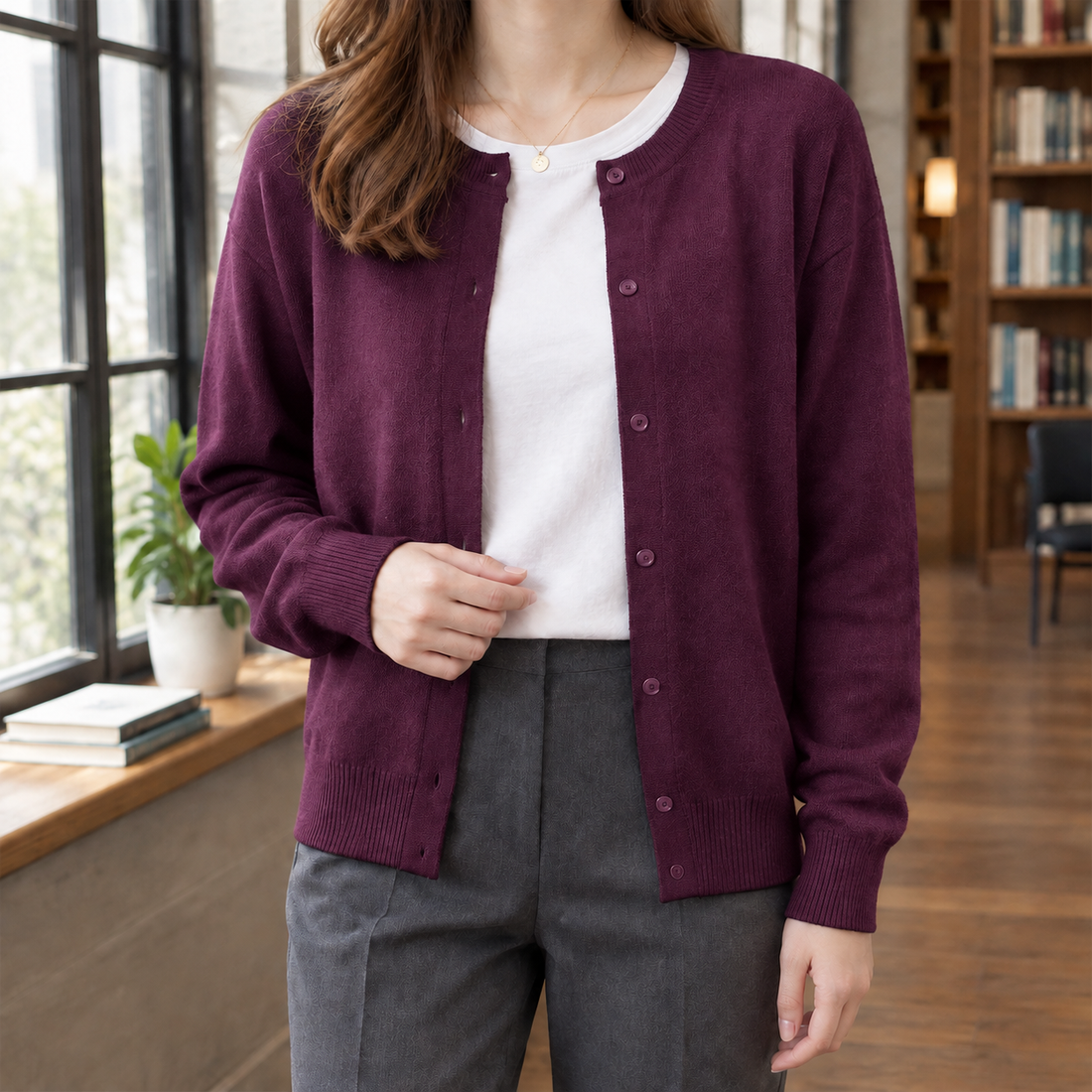 Liliane-Belle Button Front Cardigan - Plum Purple
