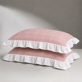 Evermere Ruffled Pillowcase - Dusty Pink Windowpane