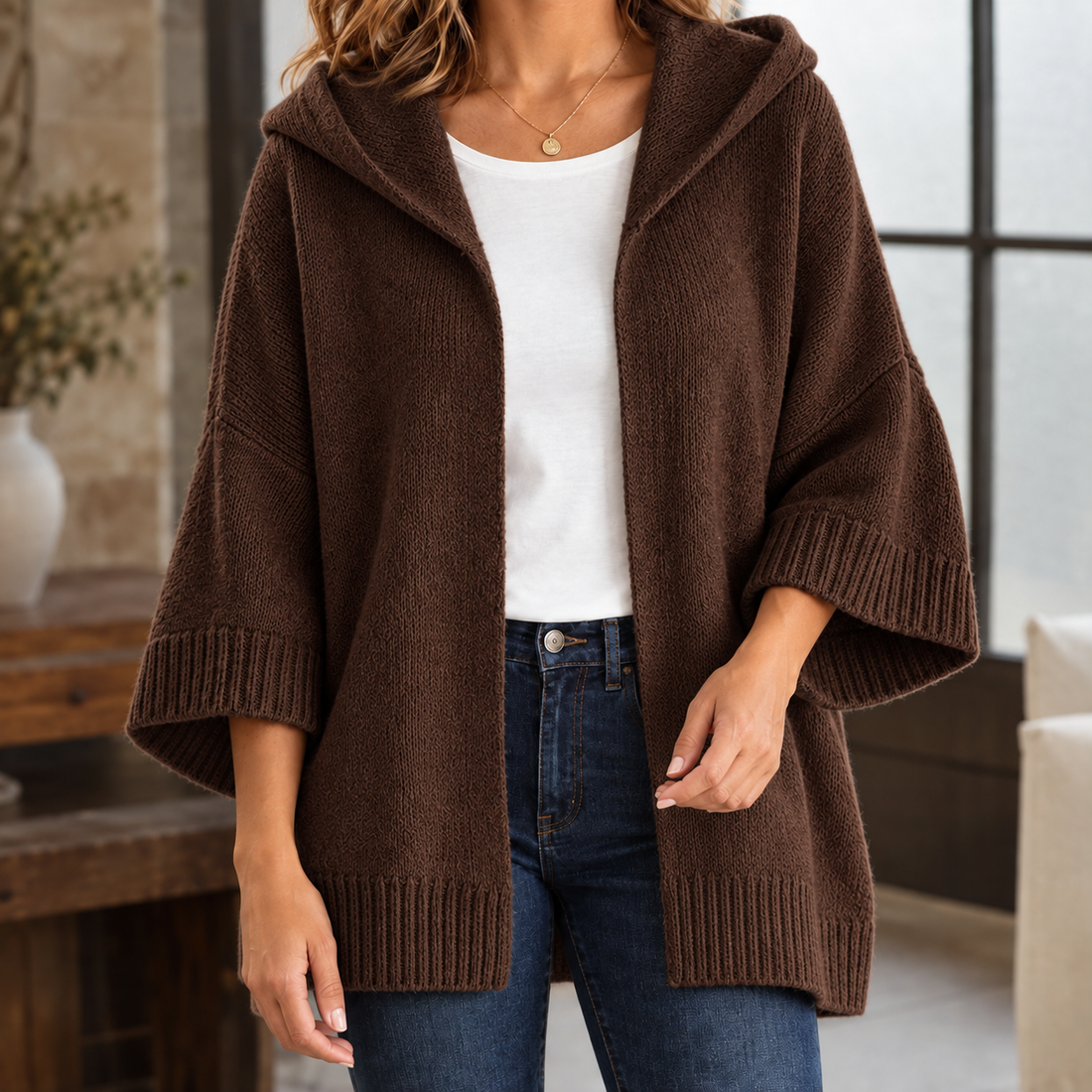 Valerie-Jane Hooded Cardigan - Brown