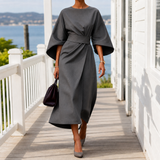 Astrid-Hope Belted Midi Dress - Gray