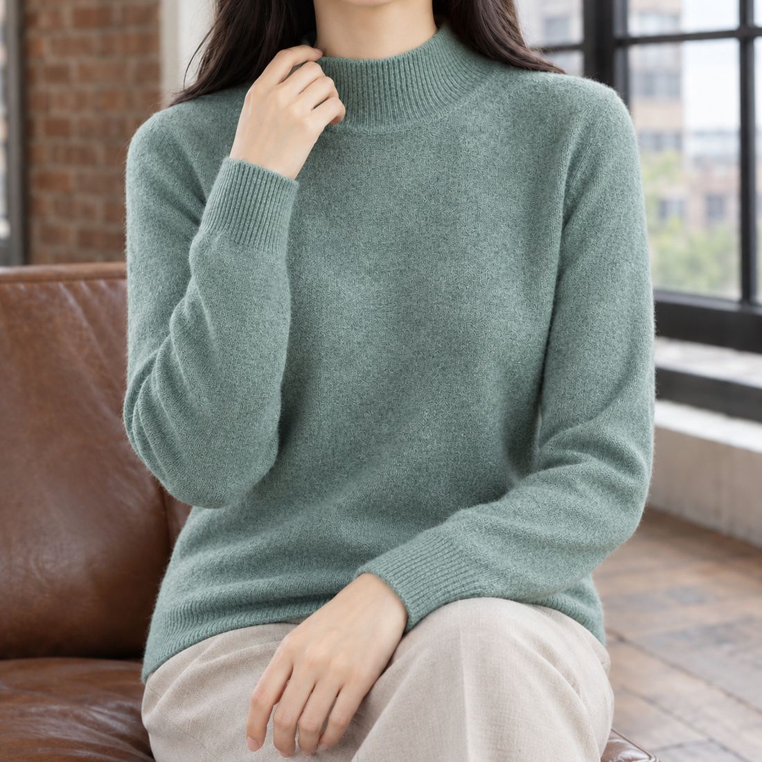Jocasta Mock Neck Sweater - Grass Green