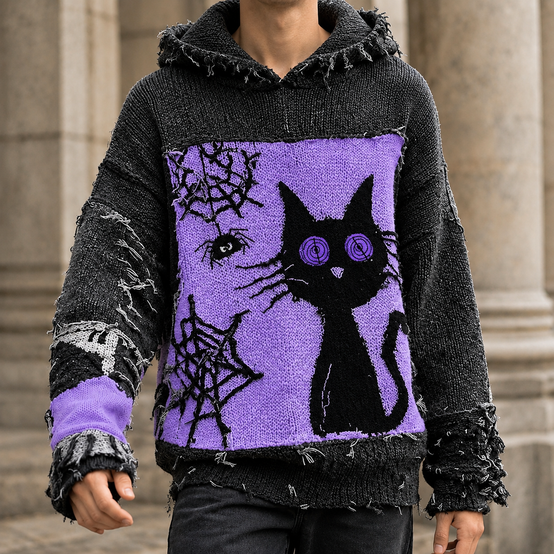 Valentin Cat Graphic Sweater - Purple