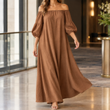 Beatrix-Rose Off Shoulder Dress - Light Brown