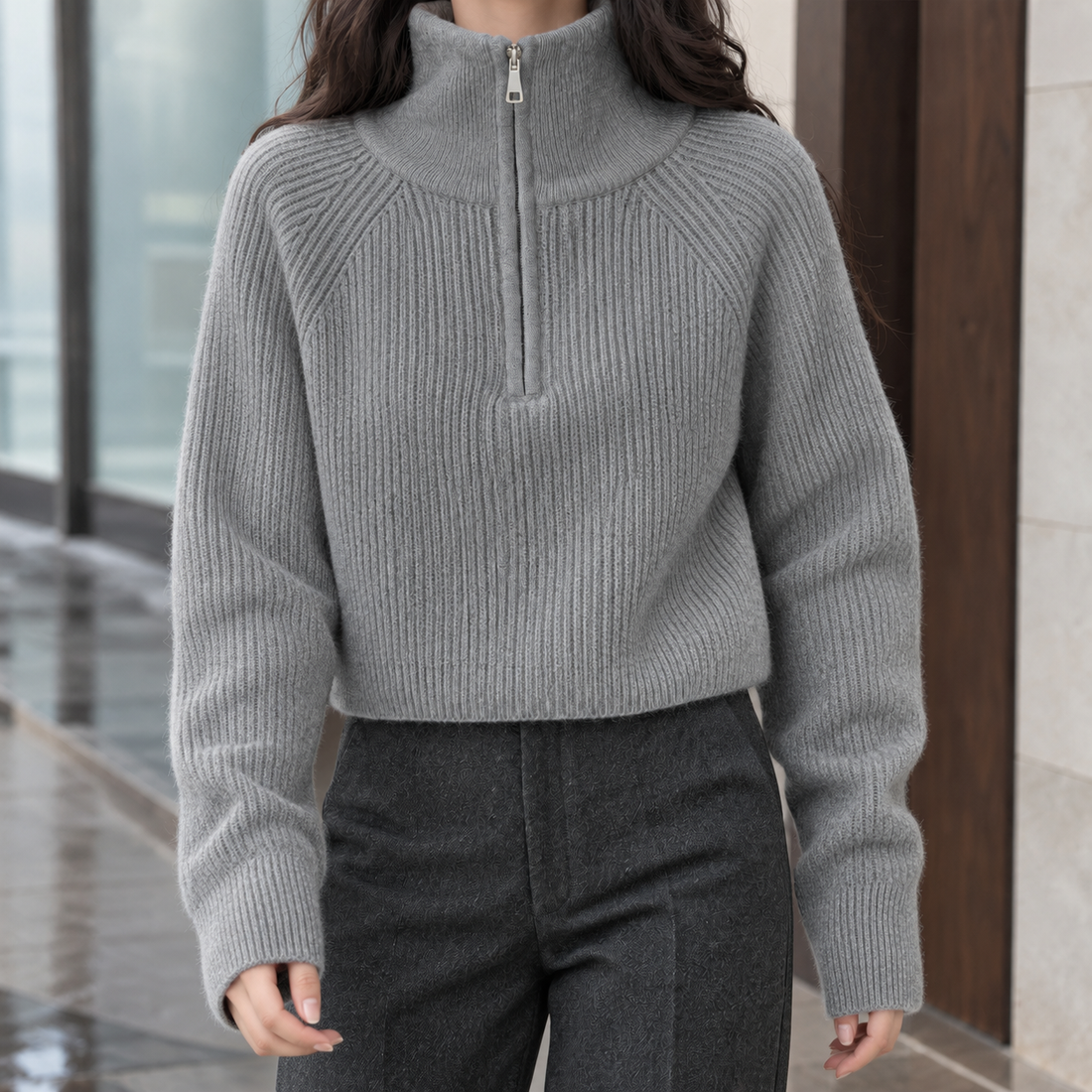 Genevieve-Jane Half-Zip Sweater - Gray