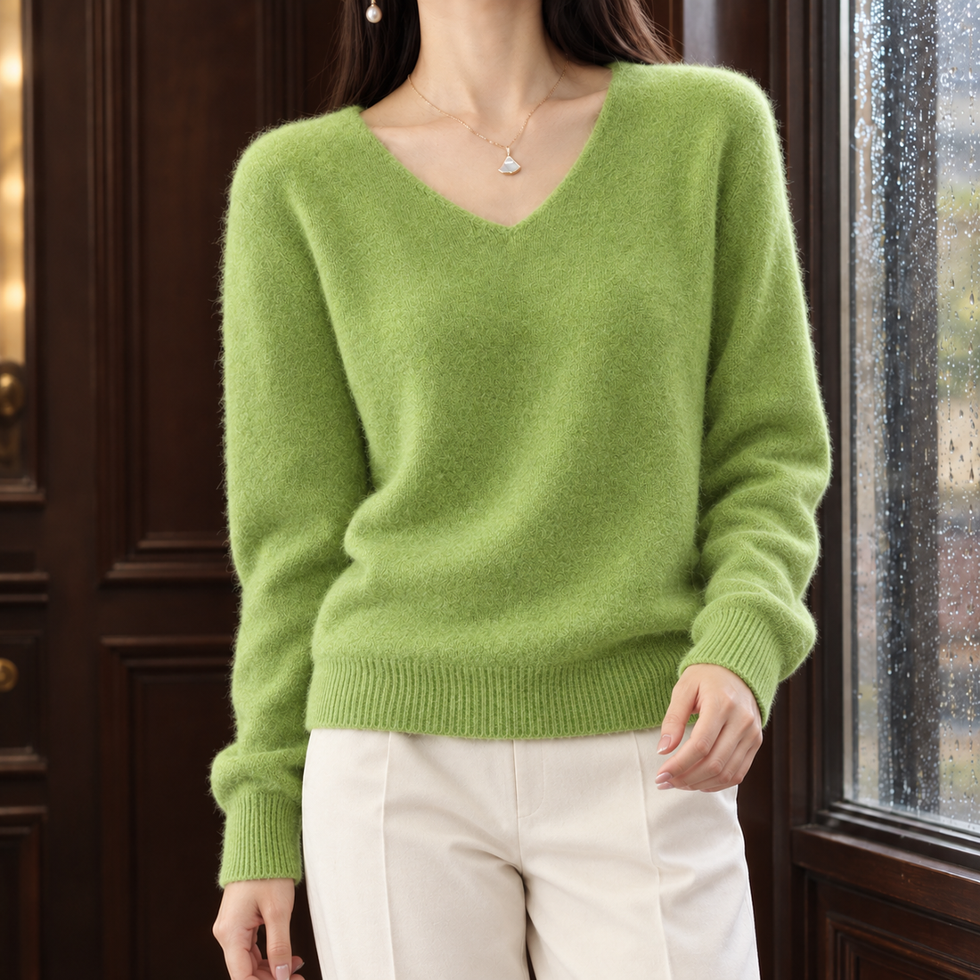 Imogen-Mae V-Neck Sweater - V-neck Fruit Green