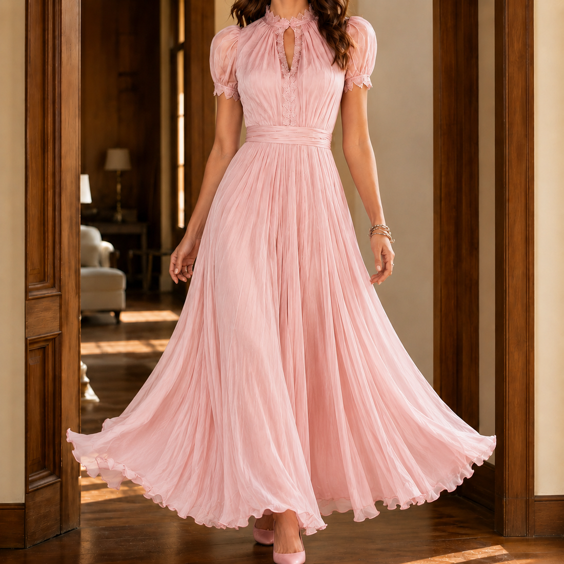 Theodora-Mae Keyhole Maxi Dress - Pink