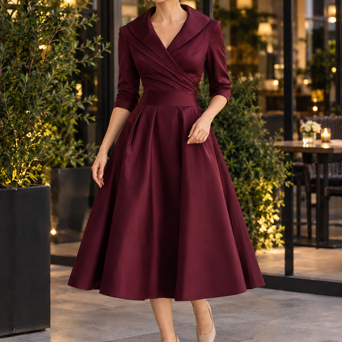 Estelle-Mae Wrap Midi Dress - Wine Red