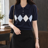 Selma-Pearl Argyle Polo - Blue