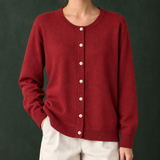 Danielle-Elise Round Neck Cardigan - Wine Red