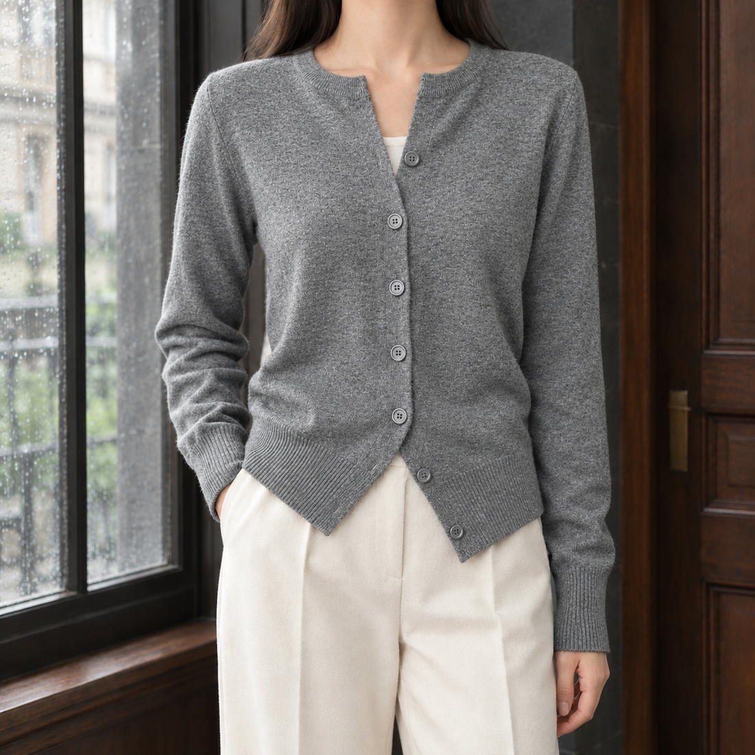 Cecilia Button Front Sweater - Gray