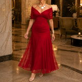 Valeria-Rose Draped Maxi Dress - Red