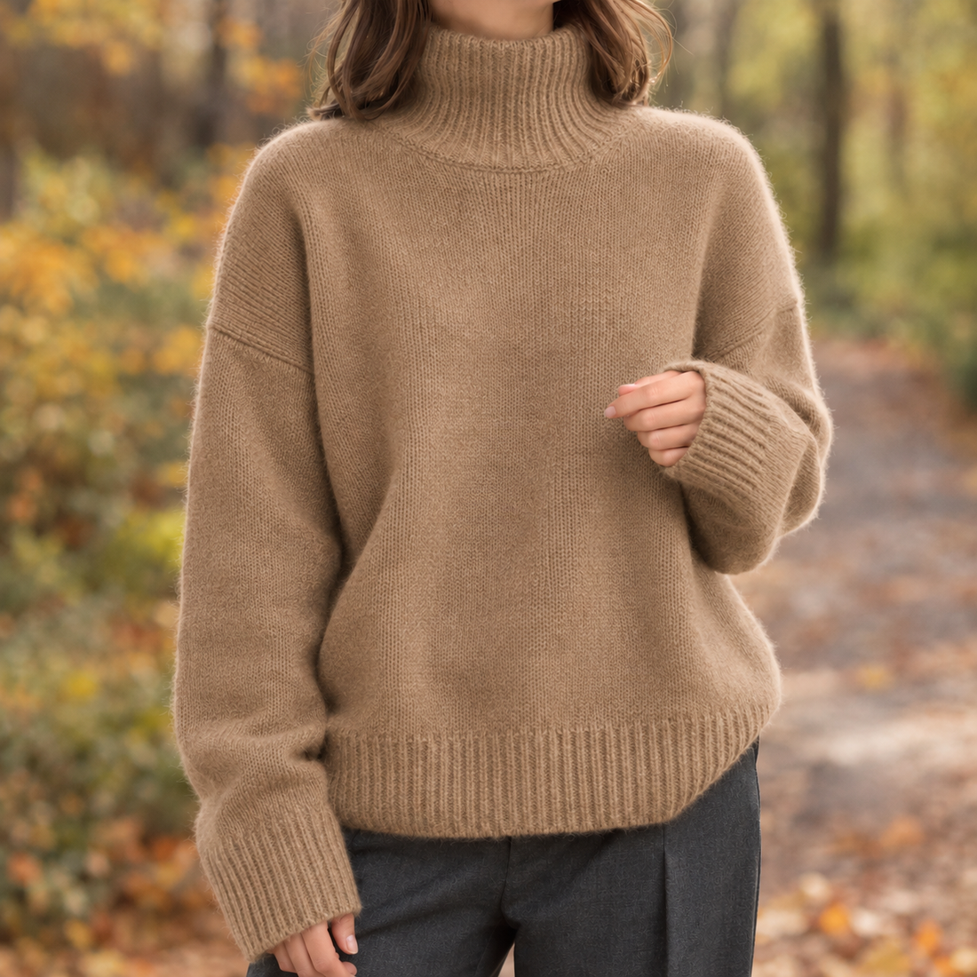 Brooke-Sage Turtleneck Sweater - Brown