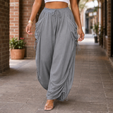 Astrid-Lane Ruched Harem Pants - Gray