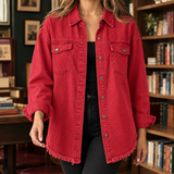 Claudia Frayed Overshirt - Red